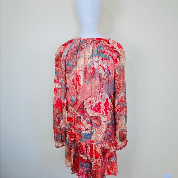 A.L.C. Red and Orange Silk Floral Mini Dress / Size 6 - Picture 4 of 8